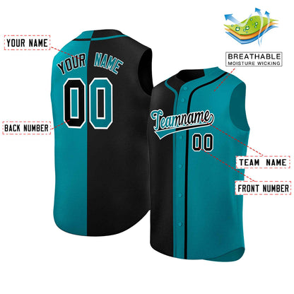 Custom Black Aqua Split Fashion Design Authentic Sleeveless Baseball Jersey