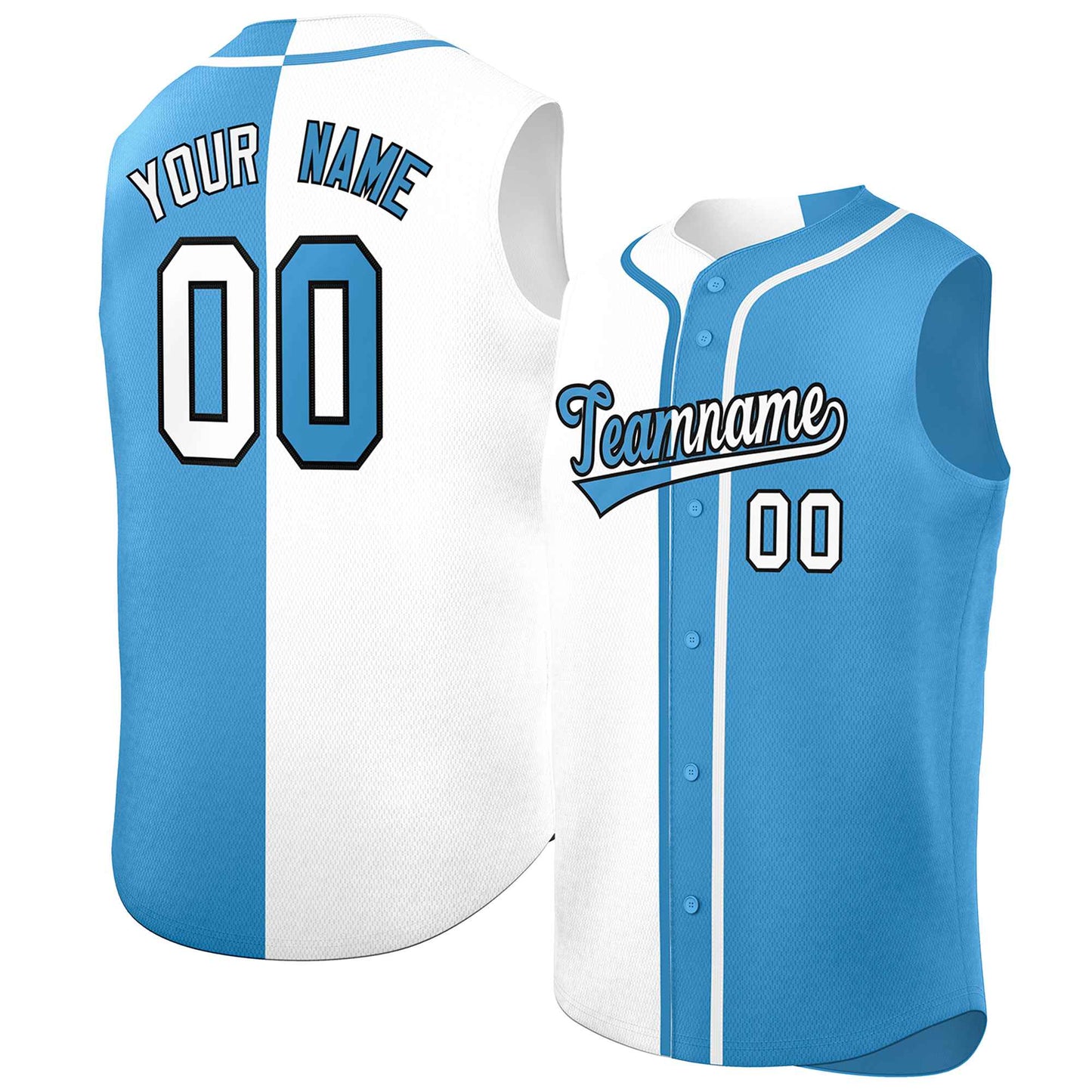 Custom White Powder Blue Split Fashion Design Authentic Sleeveless Baseball Jersey