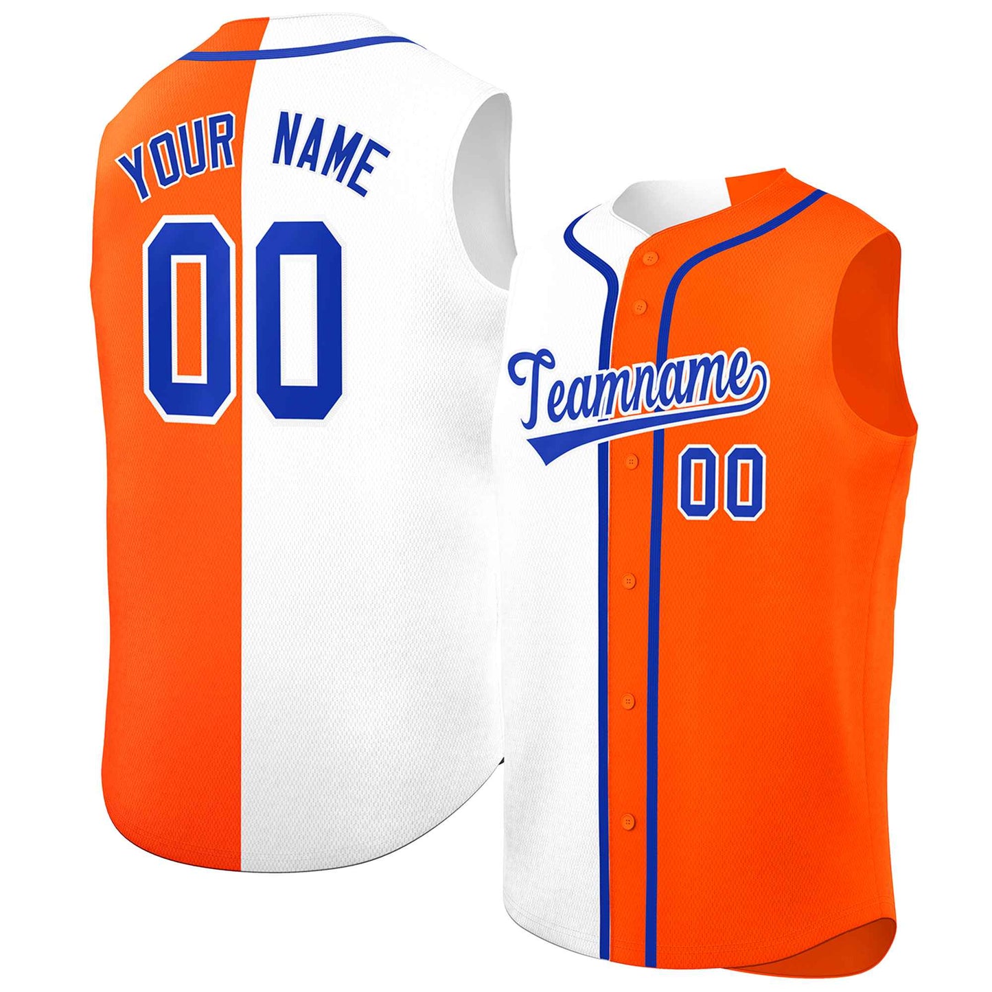 Custom White Orange Split Fashion Design Authentic Sleeveless Baseball Jersey