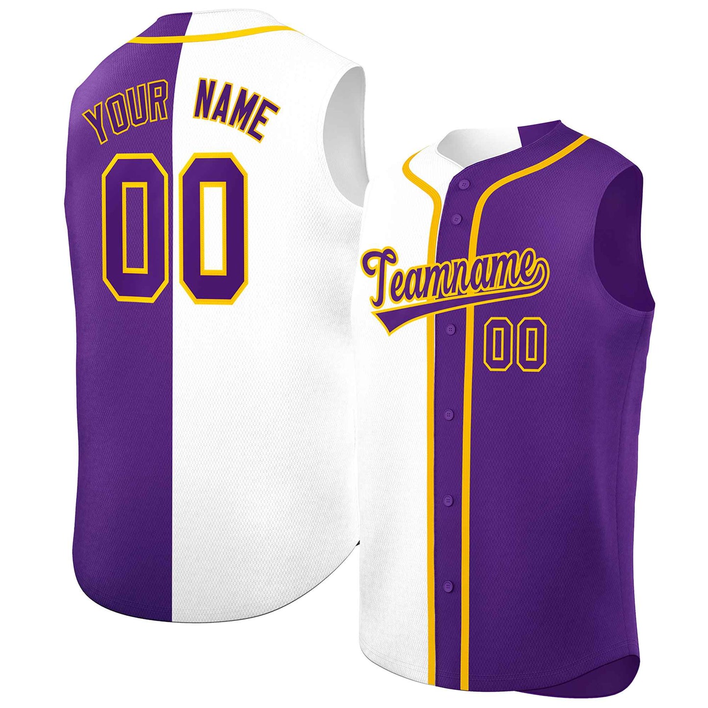 Custom White Purple Split Fashion Design Authentic Sleeveless Baseball Jersey