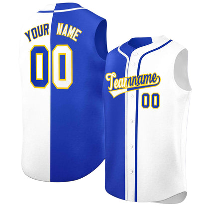 Custom Royal White Split Fashion Design Authentic Sleeveless Baseball Jersey