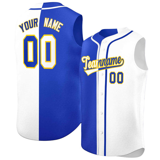 Custom Royal White Split Fashion Design Authentic Sleeveless Baseball Jersey