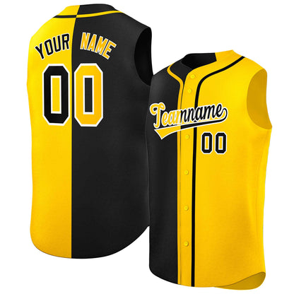 Custom Black Gold Split Fashion Design Authentic Sleeveless Baseball Jersey