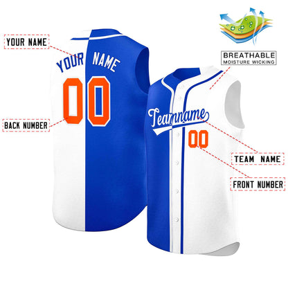 Custom Royal White Split Fashion Design Authentic Sleeveless Baseball Jersey