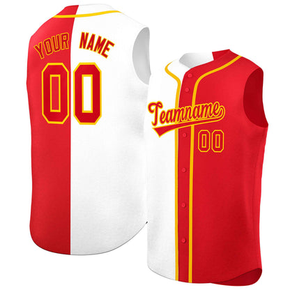 Custom White Red Split Fashion Design Authentic Sleeveless Baseball Jersey