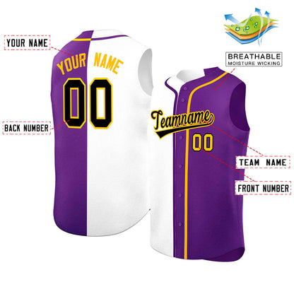 Custom White Purple Split Fashion Design Authentic Sleeveless Baseball Jersey