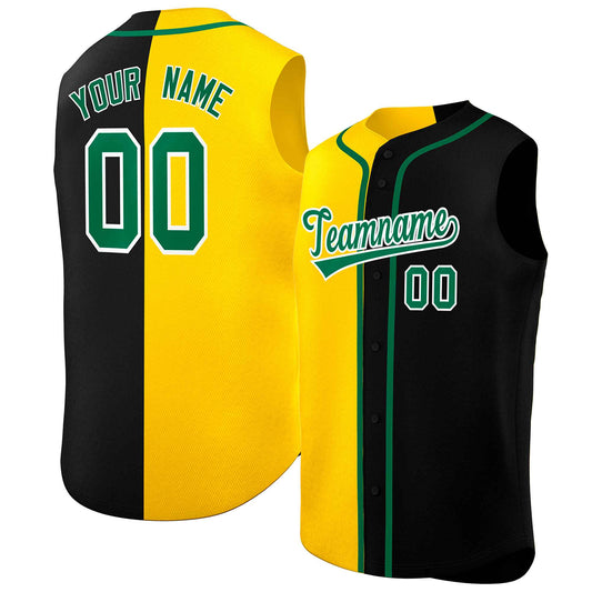 Custom Gold Black Split Fashion Design Authentic Sleeveless Baseball Jersey