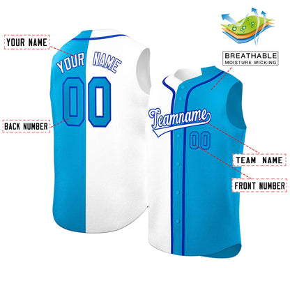 Custom White Light Blue Split Fashion Design Authentic Sleeveless Baseball Jersey