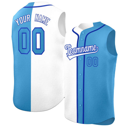 Custom White Light Blue Split Fashion Design Authentic Sleeveless Baseball Jersey