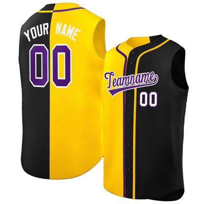 Custom Gold Black Split Fashion Design Authentic Sleeveless Baseball Jersey