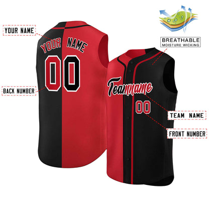 Custom Red Black Split Fashion Design Authentic Sleeveless Baseball Jersey