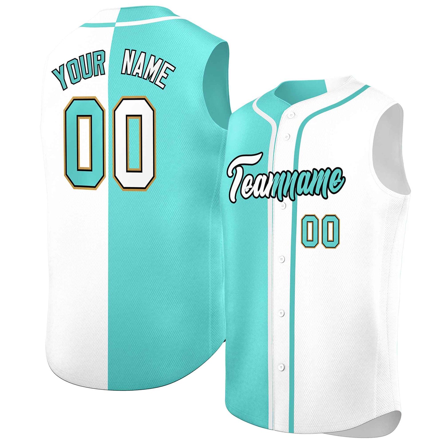 Custom Aqua White Split Fashion Design Authentic Sleeveless Baseball Jersey