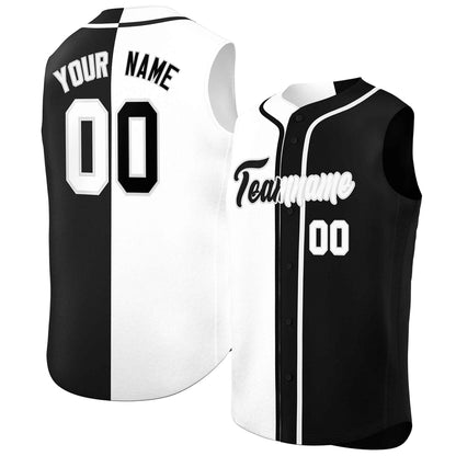 Custom White Black Split Fashion Design Authentic Sleeveless Baseball Jersey