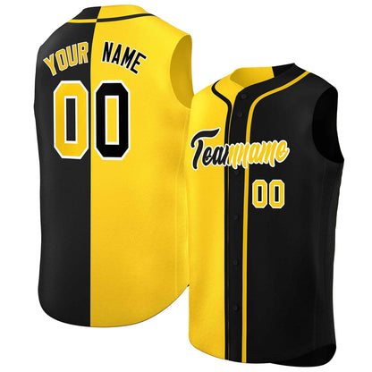 Custom Gold Black Split Fashion Design Authentic Sleeveless Baseball Jersey