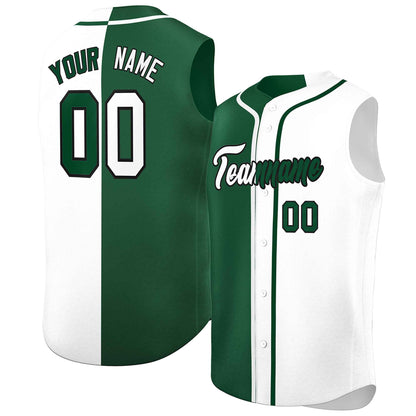 Custom Green White Split Fashion Design Authentic Sleeveless Baseball Jersey