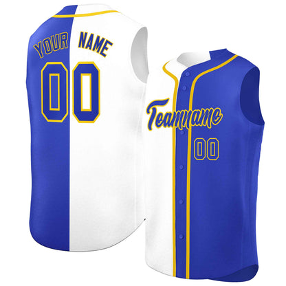 Custom White Royal Split Fashion Design Authentic Sleeveless Baseball Jersey