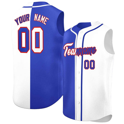 Custom Royal White Split Fashion Design Authentic Sleeveless Baseball Jersey