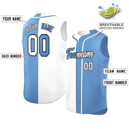 Custom White Powder Blue Split Fashion Design Authentic Sleeveless Baseball Jersey