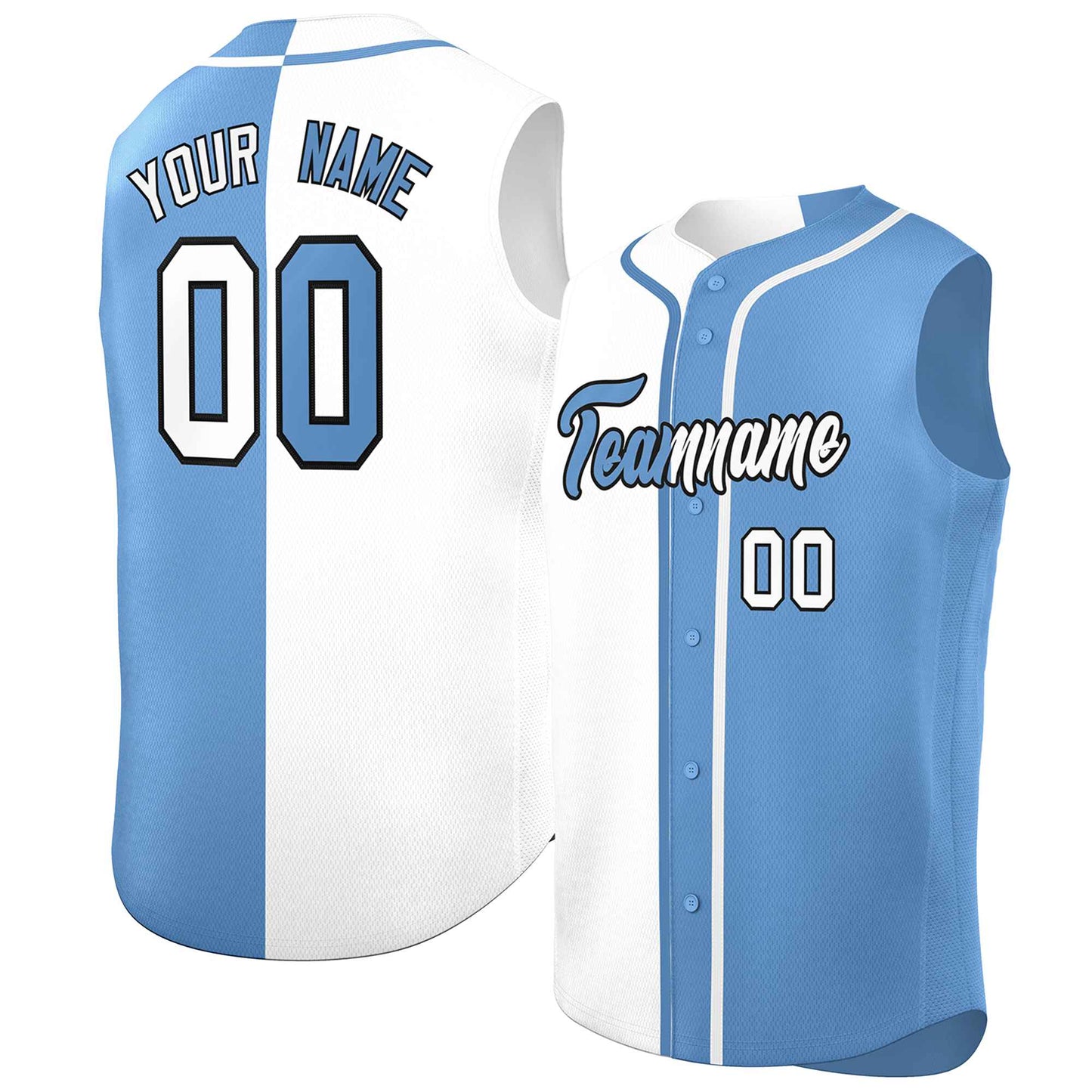 Custom White Powder Blue Split Fashion Design Authentic Sleeveless Baseball Jersey