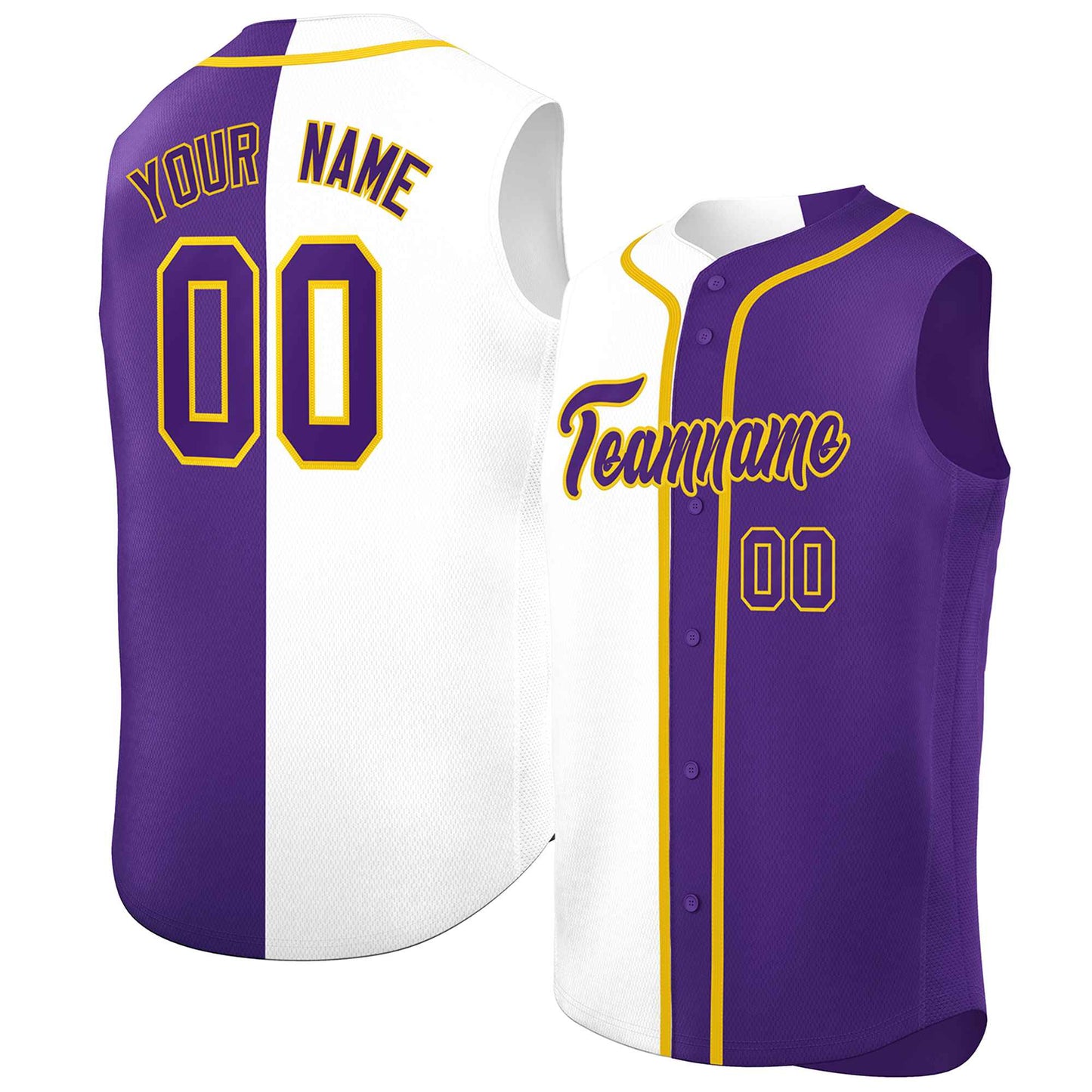 Custom White Purple Split Fashion Design Authentic Sleeveless Baseball Jersey