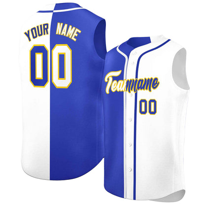 Custom Royal White Split Fashion Design Authentic Sleeveless Baseball Jersey