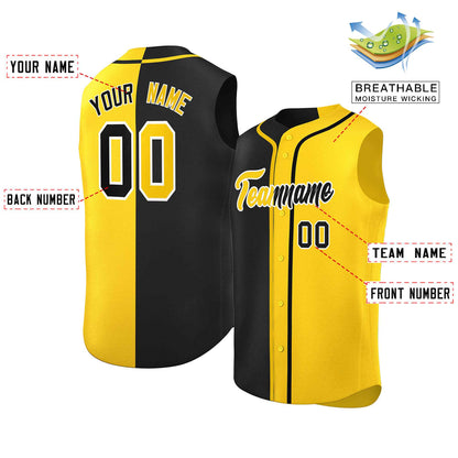 Custom Black Gold Split Fashion Design Authentic Sleeveless Baseball Jersey