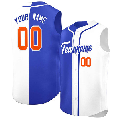 Custom Royal White Split Fashion Design Authentic Sleeveless Baseball Jersey