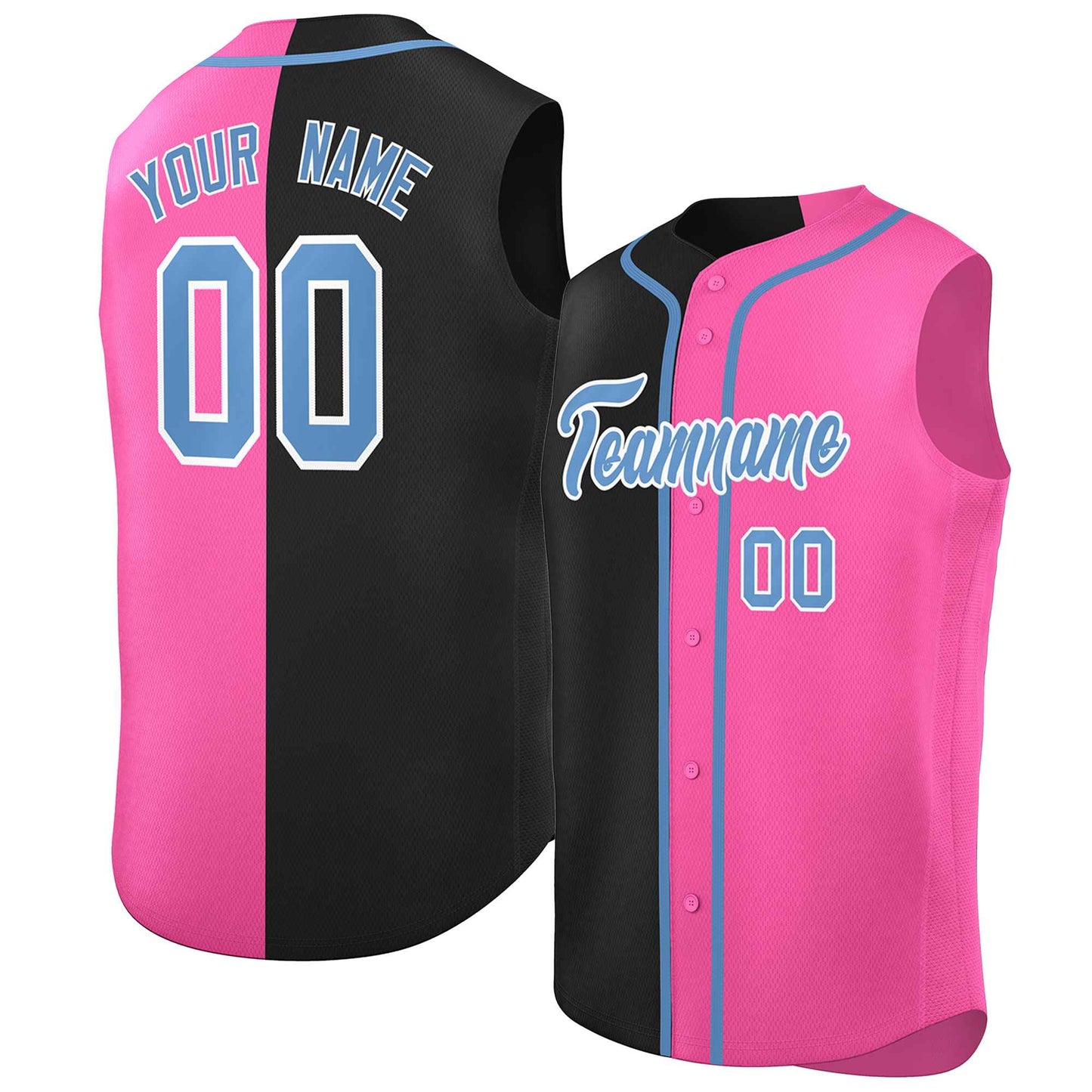 Custom Black Pink Split Fashion Design Authentic Sleeveless Baseball Jersey