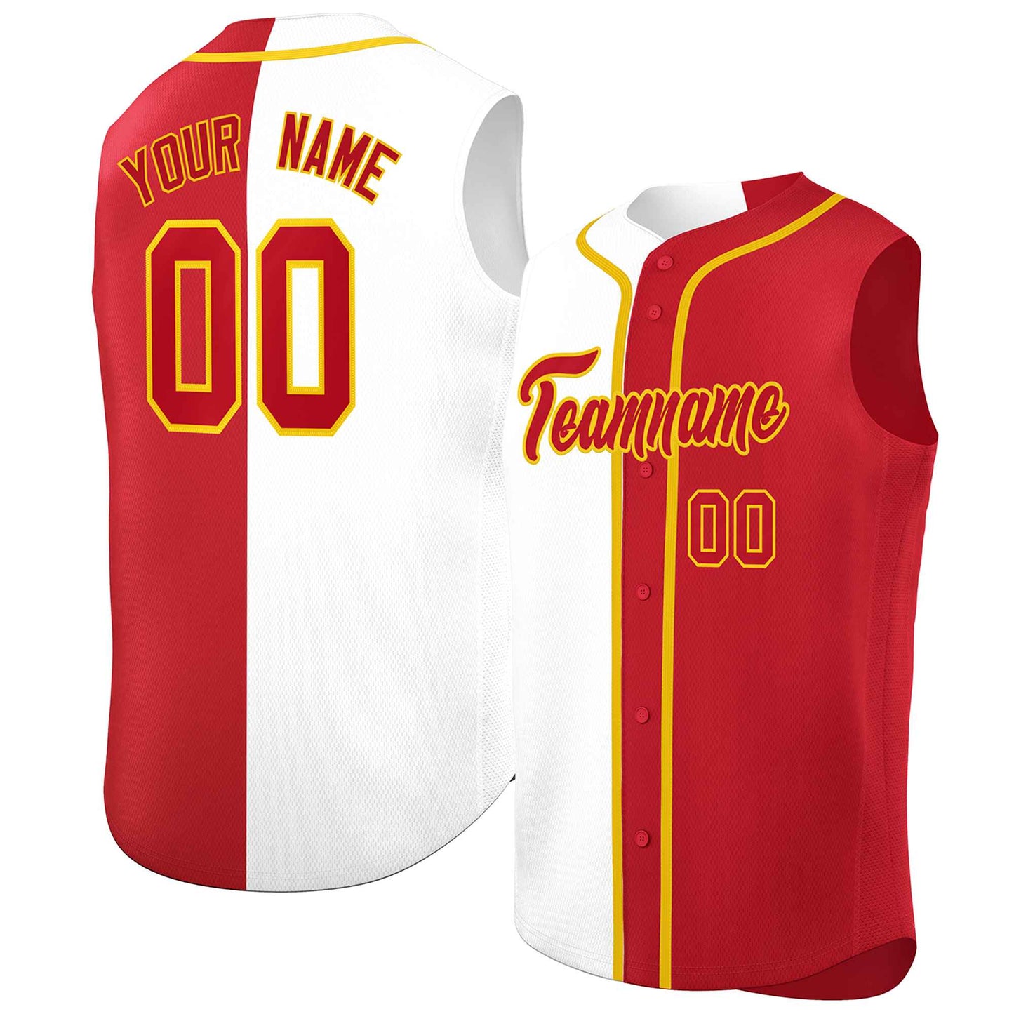 Custom White Red Split Fashion Design Authentic Sleeveless Baseball Jersey