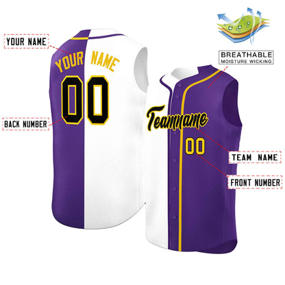 Custom White Purple Split Fashion Design Authentic Sleeveless Baseball Jersey