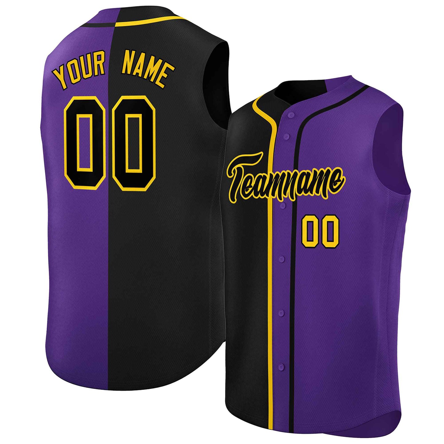 Custom Black Purple Split Fashion Design Authentic Sleeveless Baseball Jersey