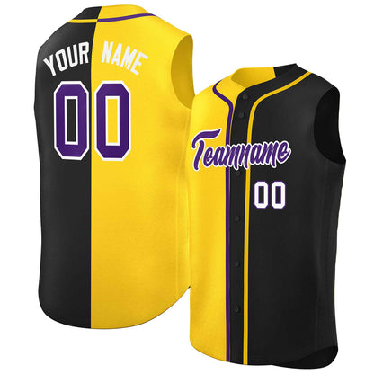 Custom Gold Black Split Fashion Design Authentic Sleeveless Baseball Jersey