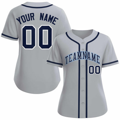 Custom Gray Navy White Classic Style Baseball Jersey for Women