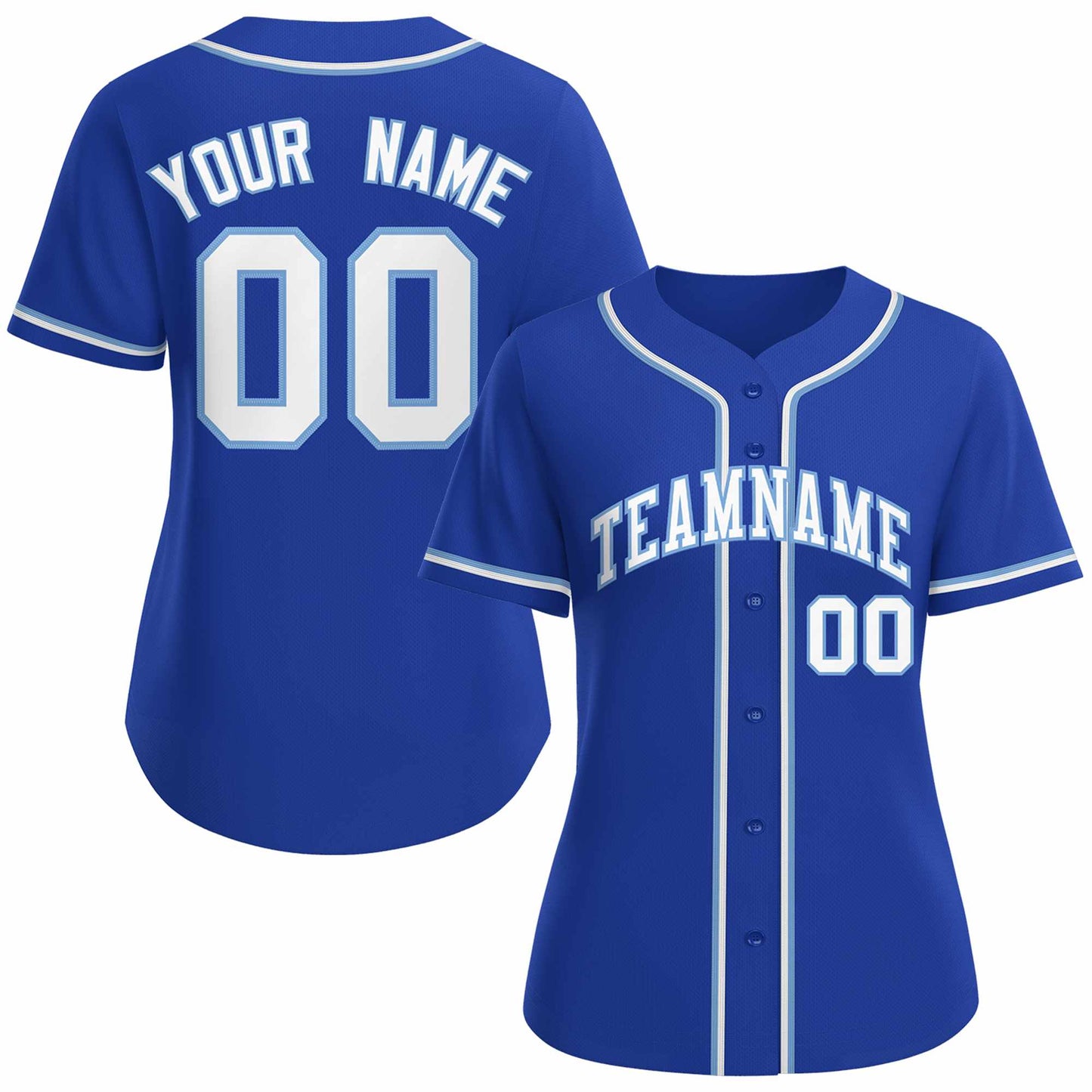 Custom Royal White Light Blue Classic Style Baseball Jersey for Women