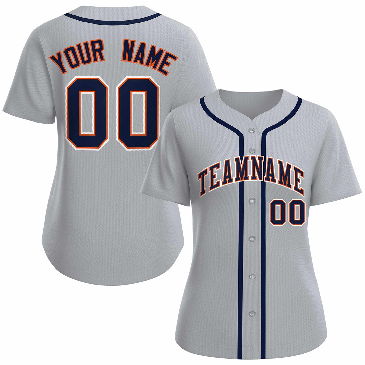 Custom Gray Navy Orange Classic Style Baseball Jersey for Women