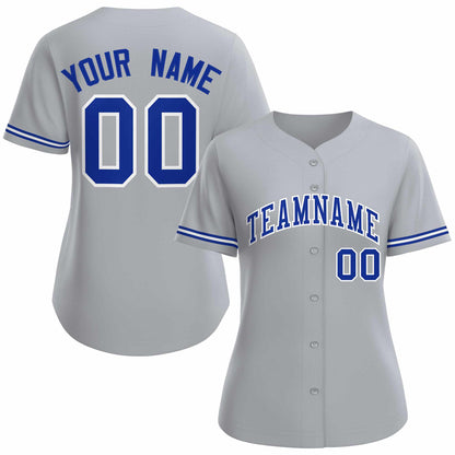 Custom Gray Royal White Classic Style Baseball Jersey for Women