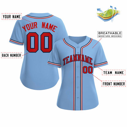 Custom Light Blue Red Navy Classic Style Baseball Jersey for Women