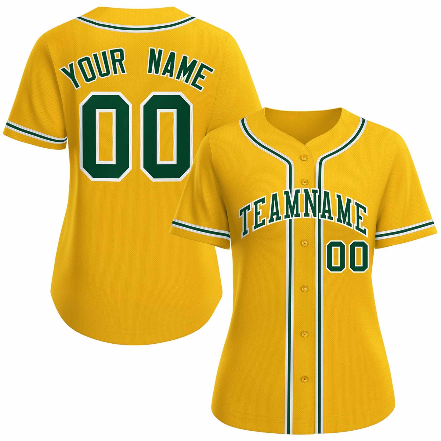 Custom Gold Green White Classic Style Baseball Jersey for Women