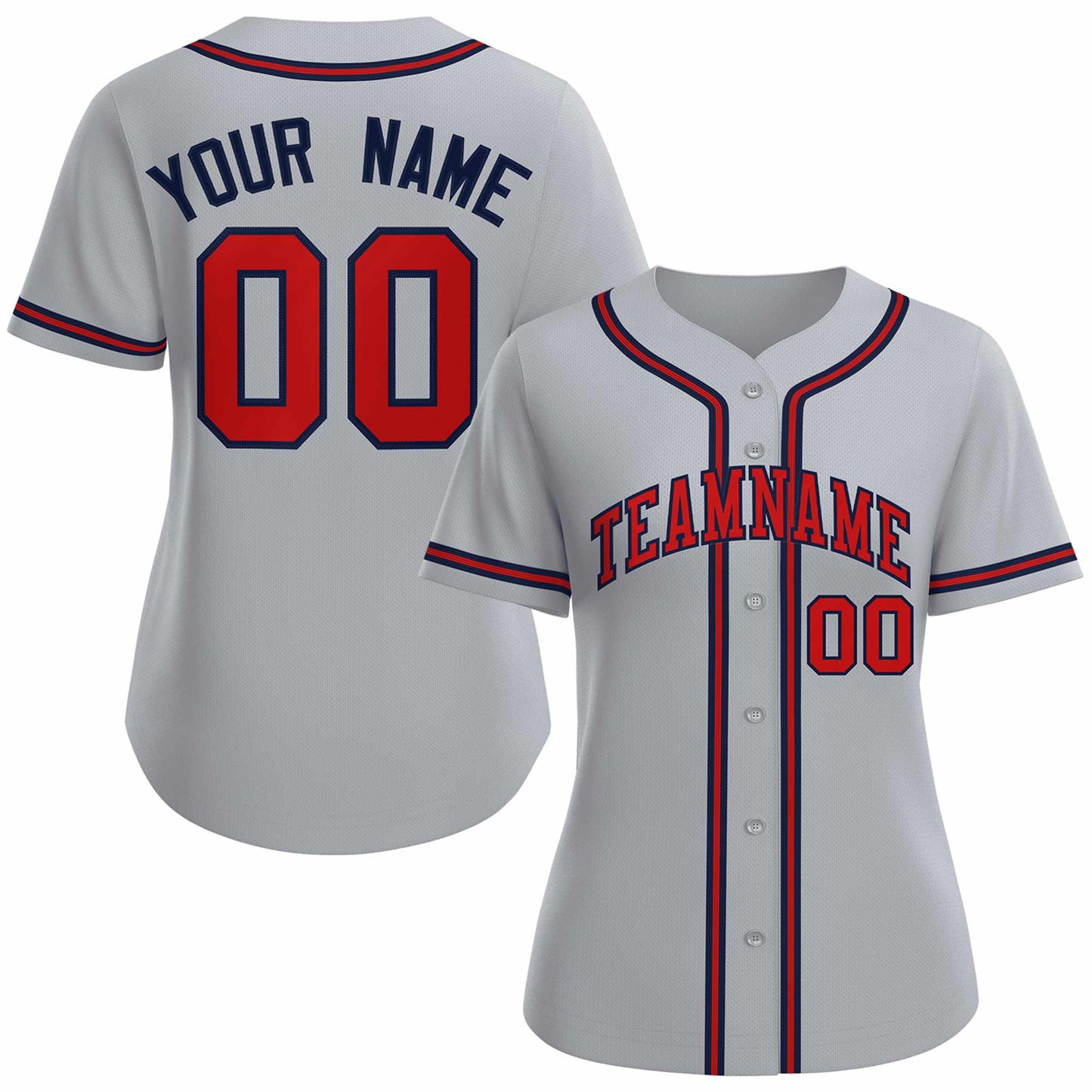 Custom Gray Red Navy Classic Style Baseball Jersey for Women