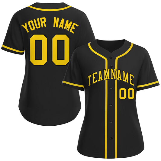 Custom Black Gold-Black Classic Style Baseball Jersey For Women