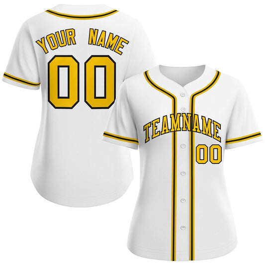 Custom White Gold-Black Classic Style Baseball Jersey For Women