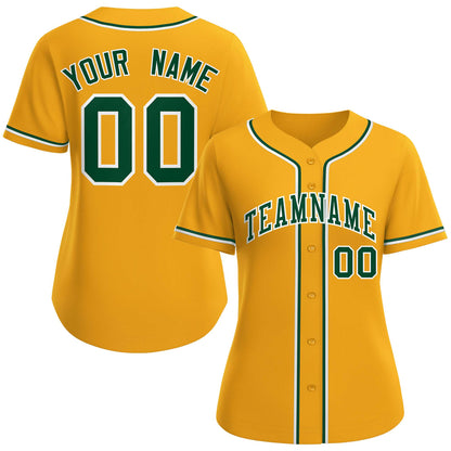 Custom Gold Green-White Classic Style Baseball Jersey For Women