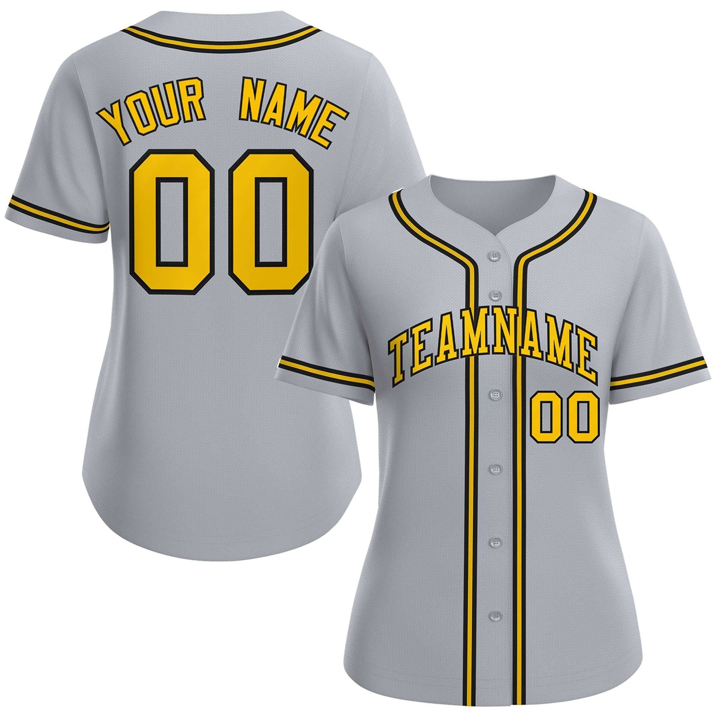 Custom Gray Gold-Black Classic Style Baseball Jersey For Women