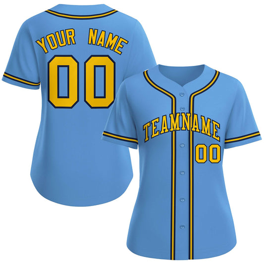 Custom Light Blue Gold-Navy Classic Style Baseball Jersey For Women