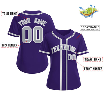 Custom Purple Gray-White Classic Style Baseball Jersey For Women