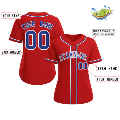 Custom Red Royal-White Classic Style Baseball Jersey For Women