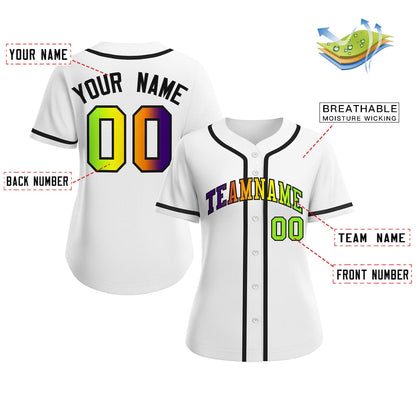 Custom White Purple-Black Gradient Fashion Baseball Jersey For Women