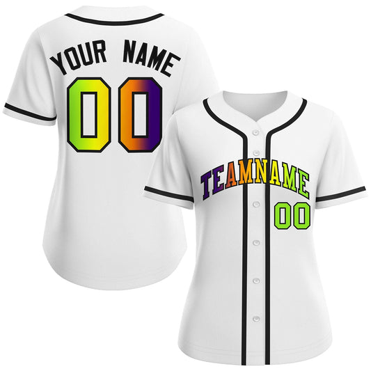 Custom White Purple-Black Gradient Fashion Baseball Jersey For Women