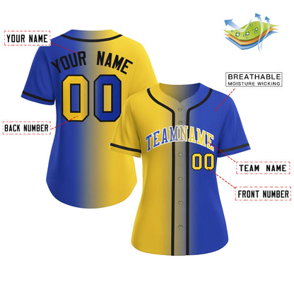 Custom Gold Royal-White Gradient Fashion Baseball Jersey For Women