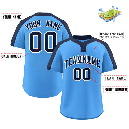 Custom Powder Blue Navy-White Classic Style Authentic Two-Button Baseball Jersey